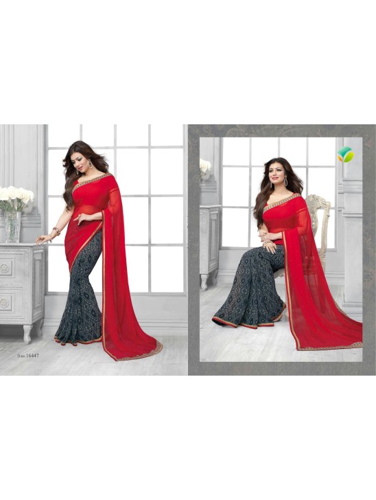 16447 Red With Black Vinay Sheesha Star Walk Saree