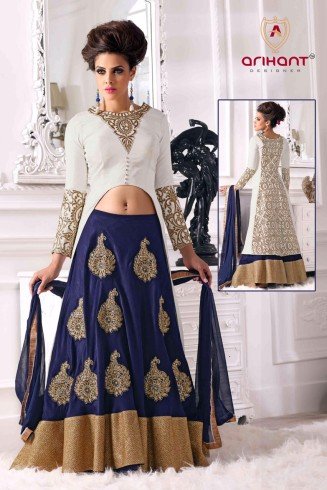 A0002  White and Blue Arihant Wedding Wear Lengha Dress