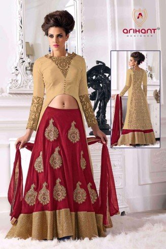 A0004 Beige With Red Arihant Lengha Dress