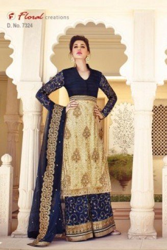 Blue & Gold Indian Designer Anarkali Suit