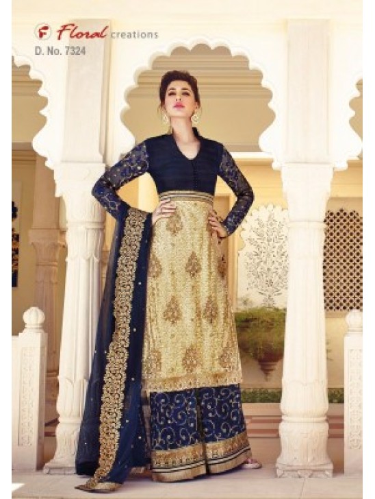 Blue & Gold Indian Designer Anarkali Suit