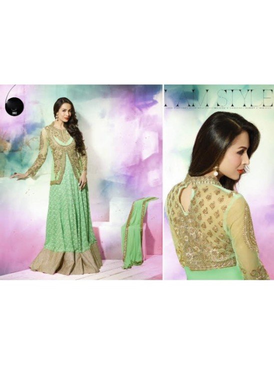 GL3802 Light Green GLOSSY MALAIKA ARORA ANARKALI DRESS