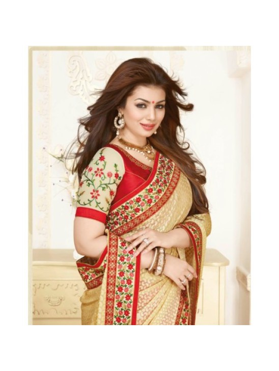 KH16351 Beige With Red Kasheesh Sheesha Designer Saree