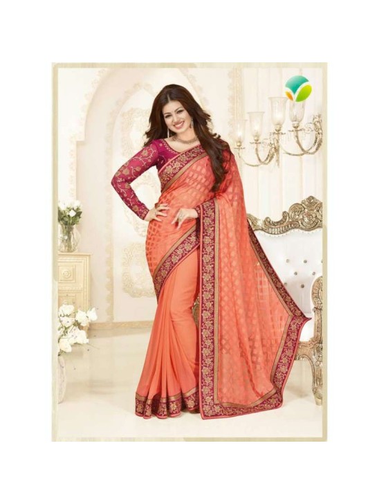 KH16352 Peach With Purple Kasheesh Sheesha Designer Saree