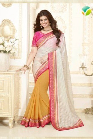 KH16355 Pink With White, Yellow  Kasheesh Sheesha Designer Saree