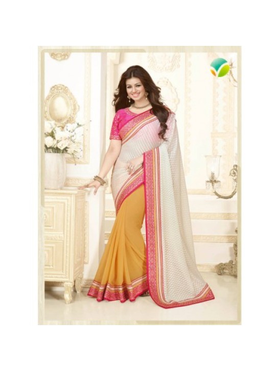 KH16355 Pink With White, Yellow  Kasheesh Sheesha Designer Saree