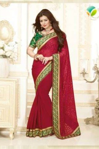 ZKH16356 Red With Green Kasheesh Sheesha Designer Saree