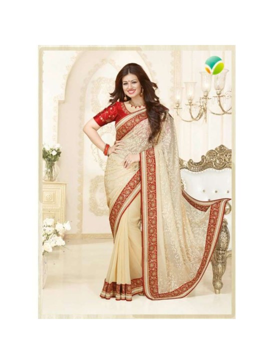 KH16357 Beige With Red  Kasheesh Sheesha Designer Saree