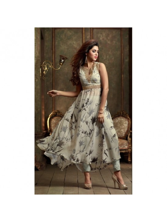 ZML2401 White And Grey Floral Lavish By Maisha Party Dress