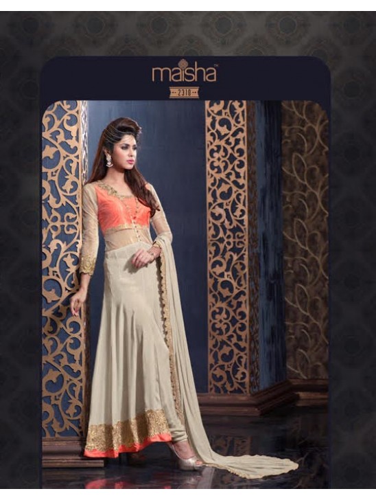 MS2310 - ORANGE AND CREAM MAISHA HARMAN PARTY WEAR SUIT