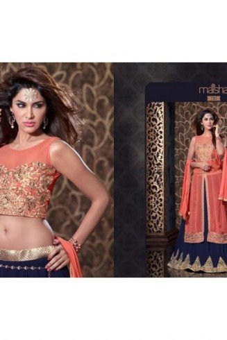 MS2313 - Peach Echo And Blue MAISHA HARMAN PARTY WEAR SUIT