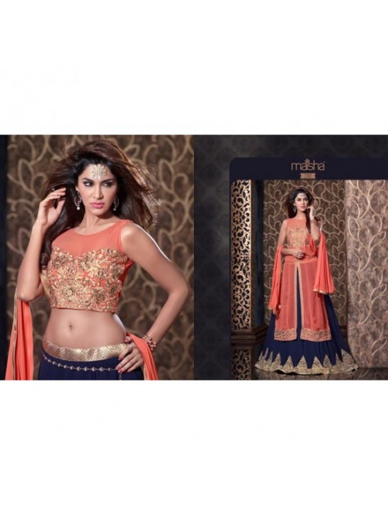 MS2313 - Peach Echo And Blue MAISHA HARMAN PARTY WEAR SUIT