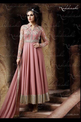 Rose Quartz Pink Ethnic Indian Party Anarkali Gown