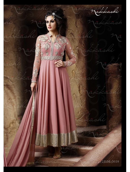 Rose Quartz Pink Ethnic Indian Party Anarkali Gown