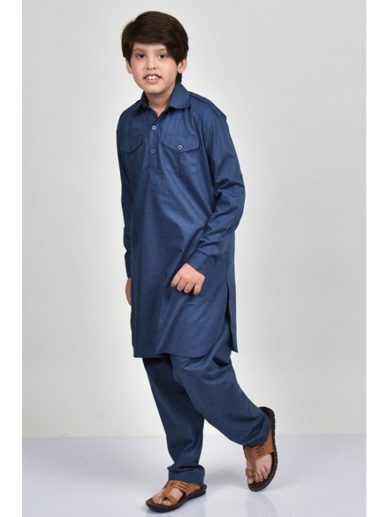 Blue Teen Boys Side Pockets Shalwar Kameez