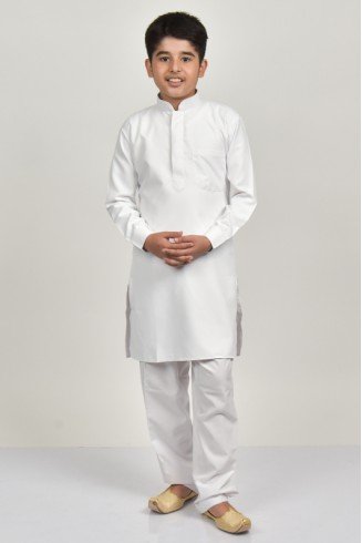 White Festive Wear Boys Kurta Shalwar Suit