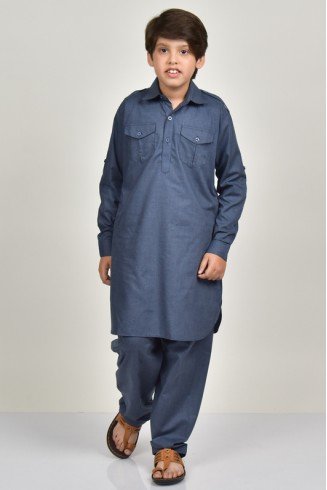 Blue Teen Boys Side Pockets Shalwar Kameez