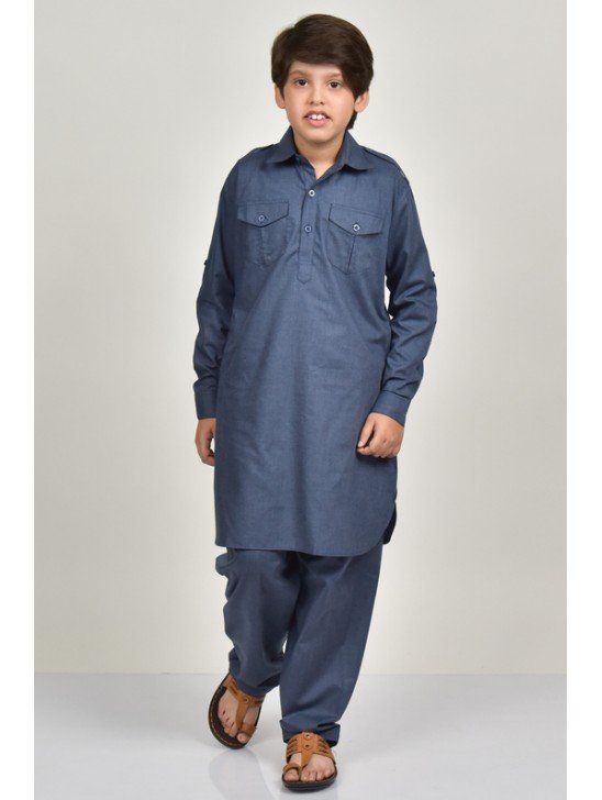 Blue Teen Boys Side Pockets Shalwar Kameez