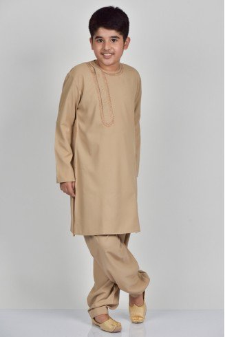 Brown Little Boys Kurta Shalwar Suit
