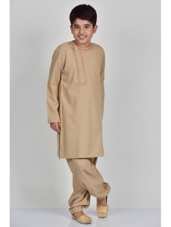 Brown Little Boys Kurta Shalwar Suit