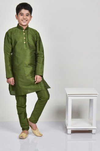 Mehndi Green Indian Boys Silk Kurta Pajama