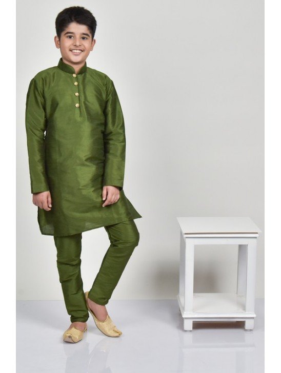 Mehndi Green Indian Boys Silk Kurta Pajama