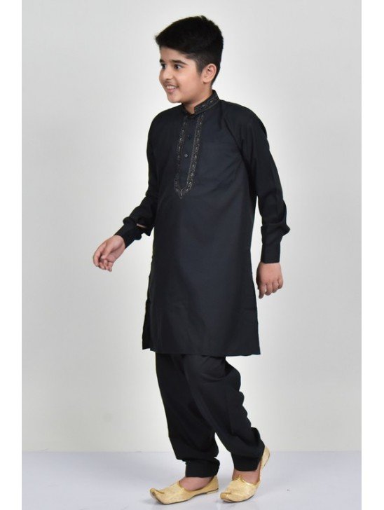 Black Embroidered Formal Boys Kurta Shalwar