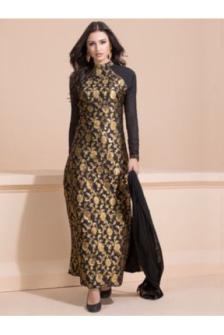 Black and Gold Brocade Dress Indian Party Suit