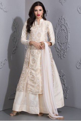 READYMADE IVORY BROCADE TOP WITH LENGHA AND CHURIDAAR