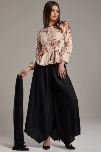 Peach & Black Modern Style Readymade Palazzo Suit