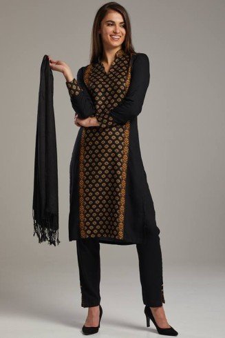 Black Brocade Kurti Style Ready to Wear Pakistani Suit