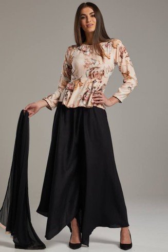 Peach & Black Modern Style Readymade Palazzo Suit