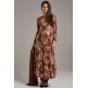 Elegant Brown Foil Printed Circular Style Anarkali Dress