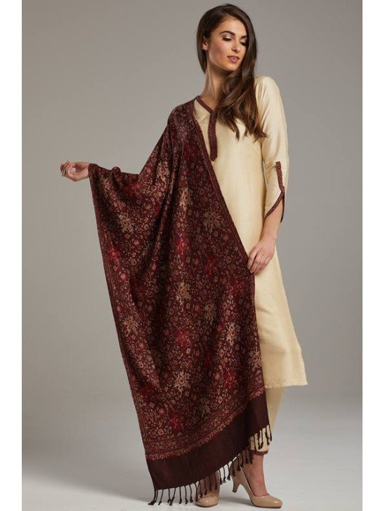 Fawn Punjabi Style Designer Woven Shawl Suit