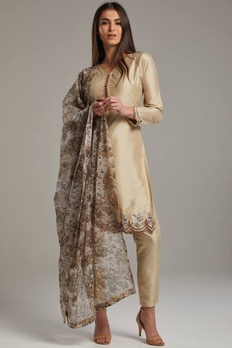 Fawn Asymmetric Stylish Wedding Wear Suit