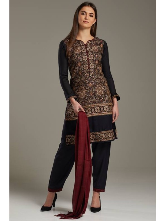 Black Evening Wear Banarasi Style Salwar Suit