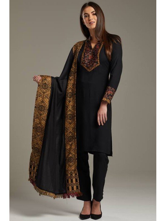 Black Warm Kurta Style Winter Dress