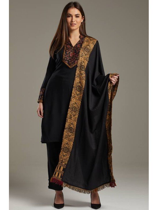 Black Warm Kurta Style Winter Dress