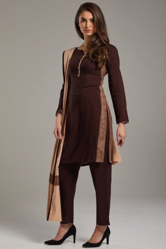 Masterpiece Choco Brown Winter Pakistani Style Salwar Suit Large Size
