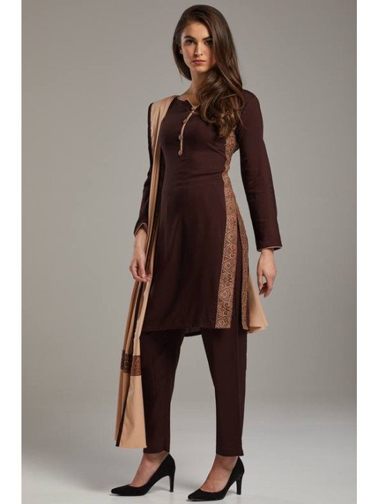 Masterpiece Choco Brown Winter Pakistani Style Salwar Suit Large Size