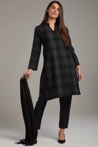 Grey & Black Woven Kurti Premium Quality Readymade Suit