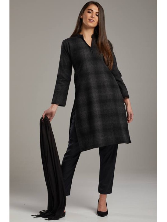 Grey & Black Woven Kurti Premium Quality Readymade Suit