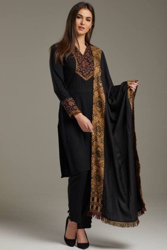 Black Warm Kurta Style Winter Dress