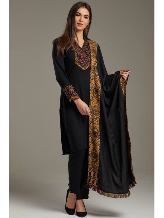 Black Warm Kurta Style Winter Dress