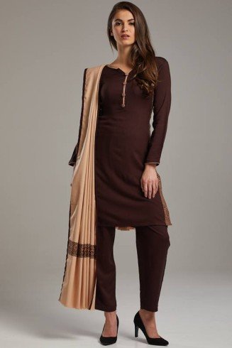 Masterpiece Choco Brown Winter Pakistani Style Salwar Suit Large Size