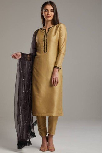 Gold Kurta Style Party Wear Indian Suit