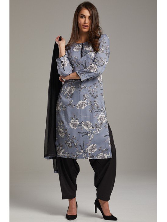 Grey & Black Pakistani Designer Ready To Wear Salwar Kameez