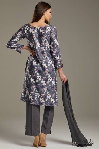 Grey Floral Printed Designer Salwar Kameez