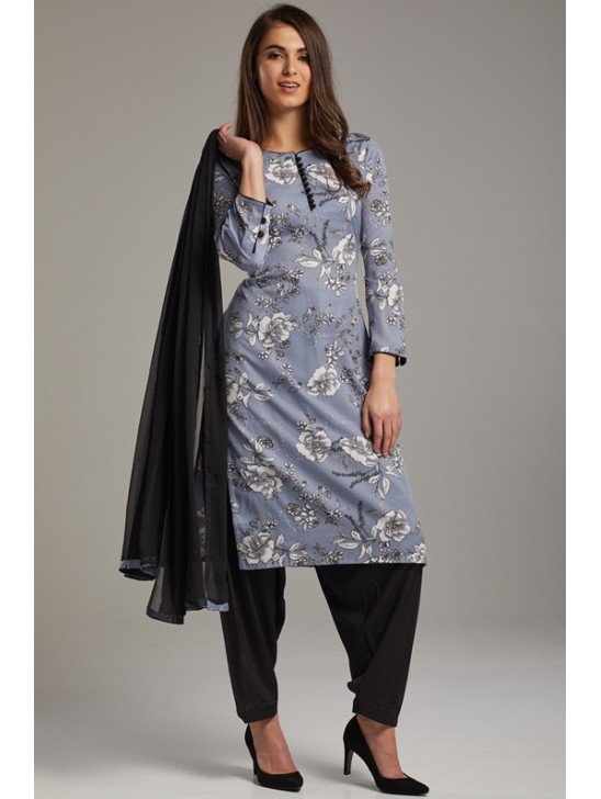 Grey & Black Pakistani Designer Ready To Wear Salwar Kameez