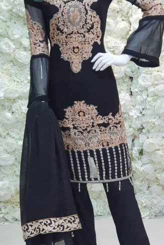 Black Chiffon Pakistani Suit Ready To Wear Fancy Dress